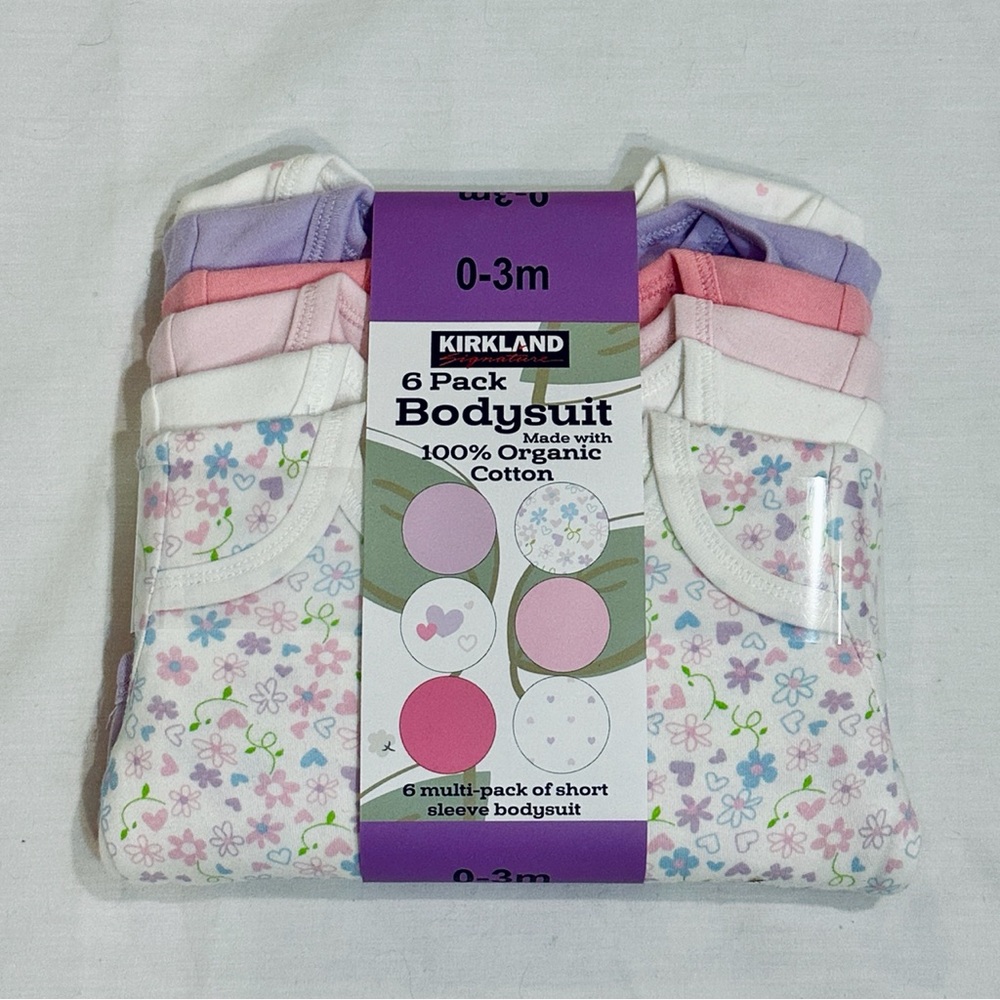 Kirkland Signature 6-Pack Organic Cotton Bodysuits -Pastels & Floral 0-3 months